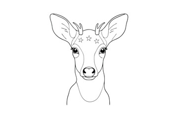 Line drawing a deer head with stars forehead animal outline