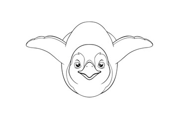 Line drawing a cute penguin with wings spread bird animal