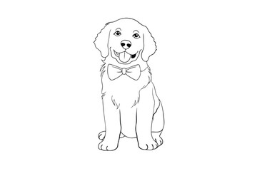 Line drawing a happy dog wearing a bow tie puppy animal