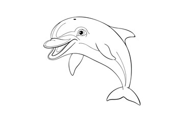 Line drawing a happy dolphin leaping from water animal marine
