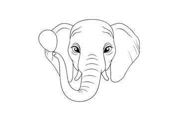 Simple line drawing a friendly elephant holding a balloon animal outline