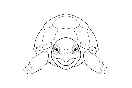 Simple line drawing a smiling turtle with a patterned shell animal reptile