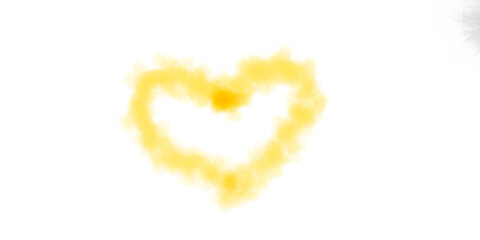 Hand made Yellow heart shape made of smoke abstract design element for love concepts isolated on white background