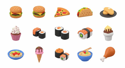 A delightful collection of assorted miniature food items featuring popular fast food dishes and desserts perfect for collection or display