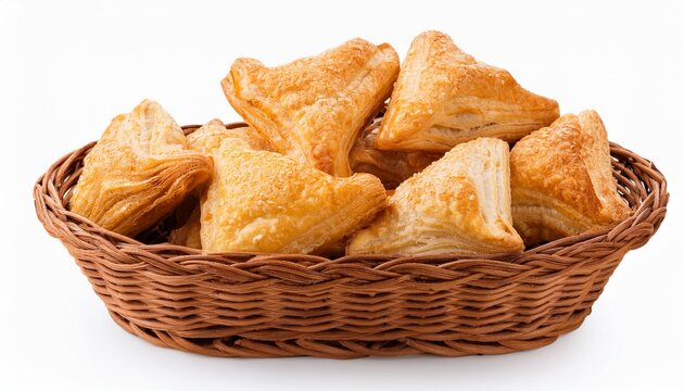 Cesta De Vime Com Pastel Crocante Isolado Em Fundo Transparente