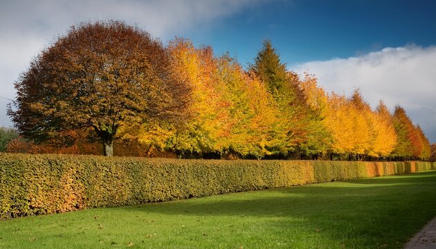 Hornbeam Hedge In Autumn Carpinus Betulus