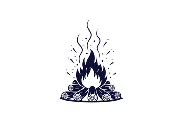 Stylized illustration of a campfire with flames and embers against a white background