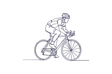 Dynamic line art sketch of a cyclist in motion on a road bike representing speed and athleticism