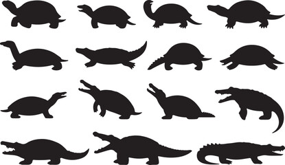Turtle, Tortoise, Crocodile, Alligator   silhouette vector