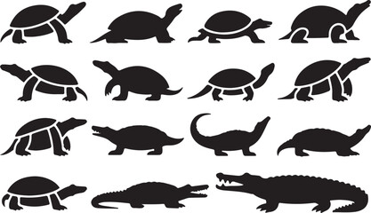Turtle, Tortoise, Crocodile, Alligator   silhouette vector