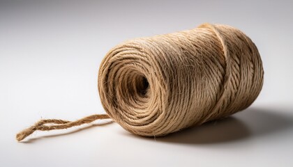 A Piece Of Jute Twine Is Tightly Rolled Placed On A Clean White Background Recycled Thread