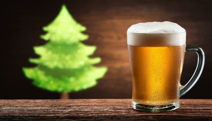 Tree Glass Beer On Wood Background With Copyspace