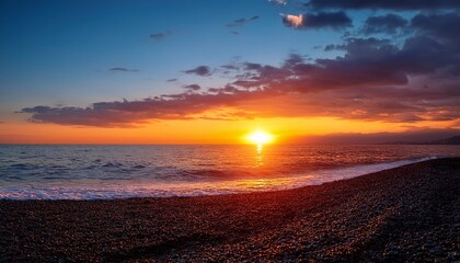 Beautiful Bright Sunset On Blacj Sea Batumi Geargia