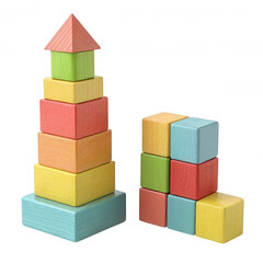 Obraz premium Colorful Wooden Building Blocks Stacked and Arranged transparent background