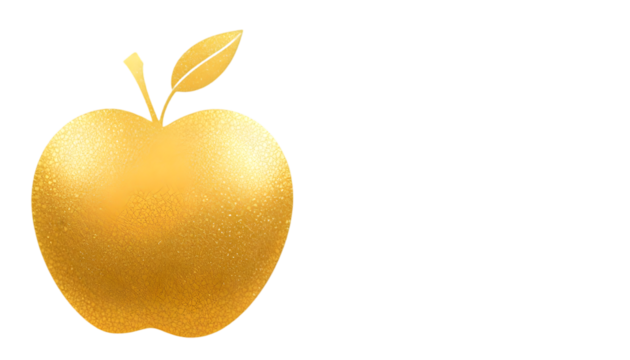 Textured golden apple isolated on transparent background, an artistic representation