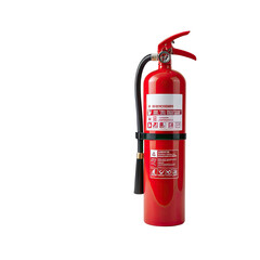 Obraz premium Red portable fire extinguisher, close-up on black background