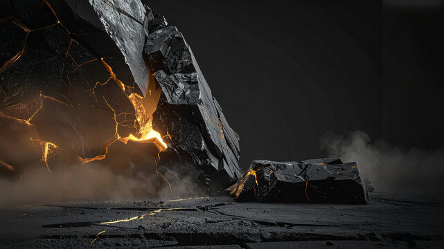 Massive cracked boulders with glowing lava fissures on a dark earth surface. AI-generated abstract visual representing power, destruction, and subterranean energy. Conceptual background for tech. - Powered by Adobe