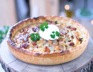 Baked onion tart with topping