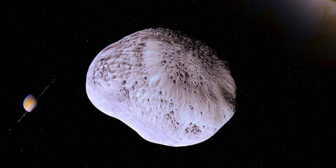 Dwarf Moon Hyperion - Hyperion is one of Saturn's moons which is an irregularly shaped and is the largest known nonspherical moon in the solar system. © Catmando