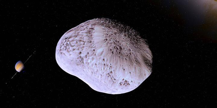 Dwarf Moon Hyperion - Hyperion is one of Saturn's moons which is an irregularly shaped and is the largest known nonspherical moon in the solar system.