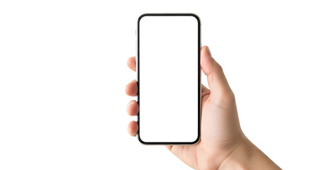 Hand Holding a Modern Smartphone with a Blank White Screen mobile phone cell phone cutout PNG isolated on a transparent background