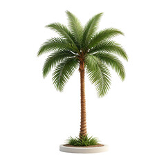 Obraz premium Rendered palm tree with lush green fronds and a brown trunk, set on a round planter