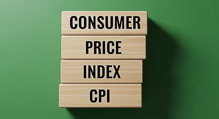 Consumer price index or cpi shown on wooden blocks against a green background for financial concepts