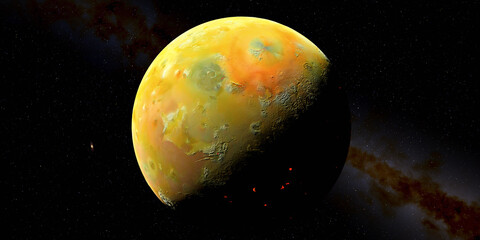 Io Jupiter Moon - Jupiter's moon Io is the most volcanically active world in the solar system, with hundreds of volcanoes, some erupting lava fountains dozens of miles above the surface.