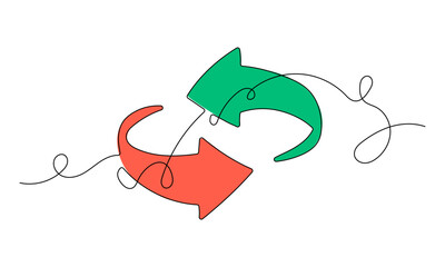 Two Colorful Arrows in Continuous Line Style