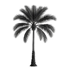 Monochrome depiction of a palm tree with detailed fronds against a black background