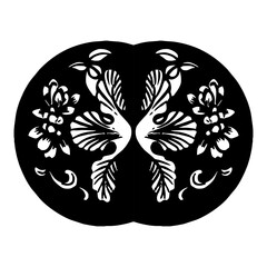 Abstract floral background vector illustration with black butterfly tattoo design pattern and ornate vintage bird silhouette