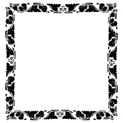 A striking vector illustration of a vintage black and white floral border with an ornate leaf and flower pattern frame