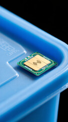 Blue container with embedded chip for tracking parcels in smart logistics systems