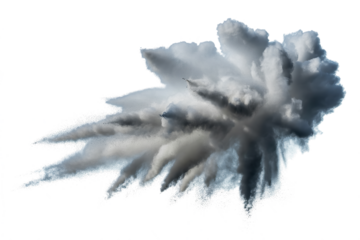 Abstract ethereal icy explosion of frozen particles and smoke isolated on transparent background