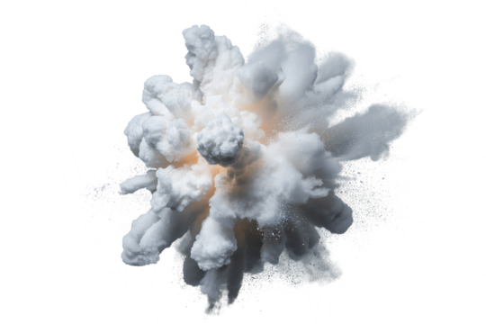 Abstract explosion of blue and gold ink in water with swirling ethereal patterns isolated on transparent background