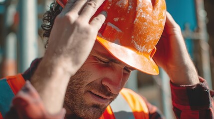 Construction Worker at Work: A hardworking construction worker, donned in a safety helmet and work wear, pauses amid his labor. The photograph captures the essence of determination and commitment.
