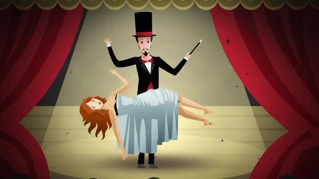 magician levitating his female assistant on stage