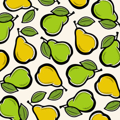 Pears background, pattern set. Collection icons pear. Vector