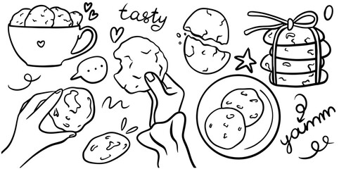 Big Set of Cookie Doodle, Hand Drawn Dessert Collection