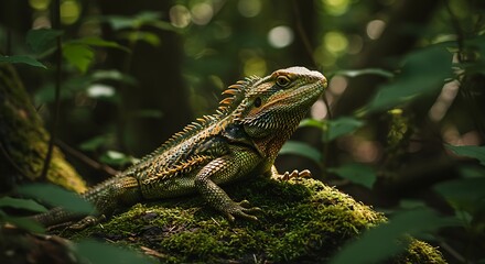 Obraz premium Detailed close up of a lizard in natural forest environment