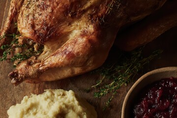 Gathering around a beautifully roasted turkey with mashed potatoes and cranberry sauce for a warm Thanksgiving celebration with family and friends