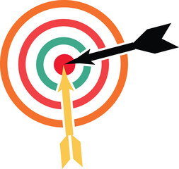 Target with Arrows, One Hitting the Bullseye, on White Background archery dartboard
