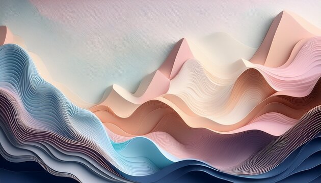 Abstract Digital Art Of Layered Mountain Like Textures With Soft Pastel Colors Modern Artistic And Creative Visualization