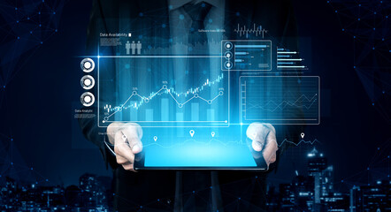 High-tech data visualization dashboard for analytics and performance tracking, including data...