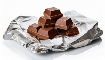 Chocolate On A Foil On A White Background Is Isolated