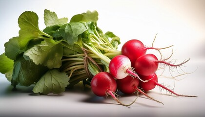 Bunch Of Radishes With Roots And Leaves