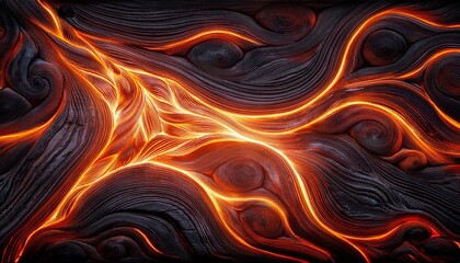 Glowing Fissure In Charred Wood With Flower Like Elements