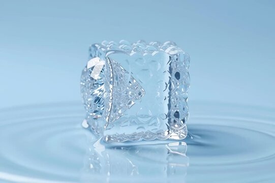 melting ice cube with diamond of heart shape cut inside of it. Cold heart concept. Fearful Avoidant, Dismissive partner idea. Freezing feelings.