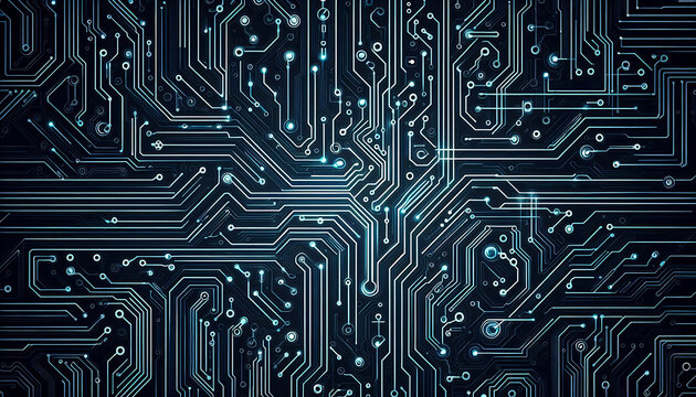 Futuristic Circuit Board Digital Background with Neon Glow - Powered by Adobe