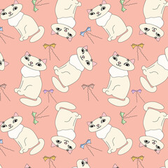 A pattern with a cute and charming cat in a graphic style